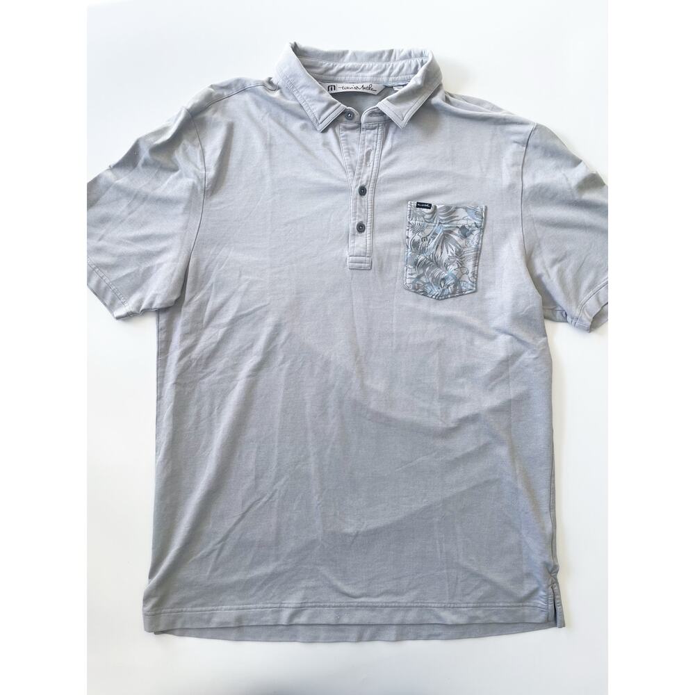 Travis Mathew Gray Short Sleeve No Maps Golf Polo Shirt Floral Pocket Size L